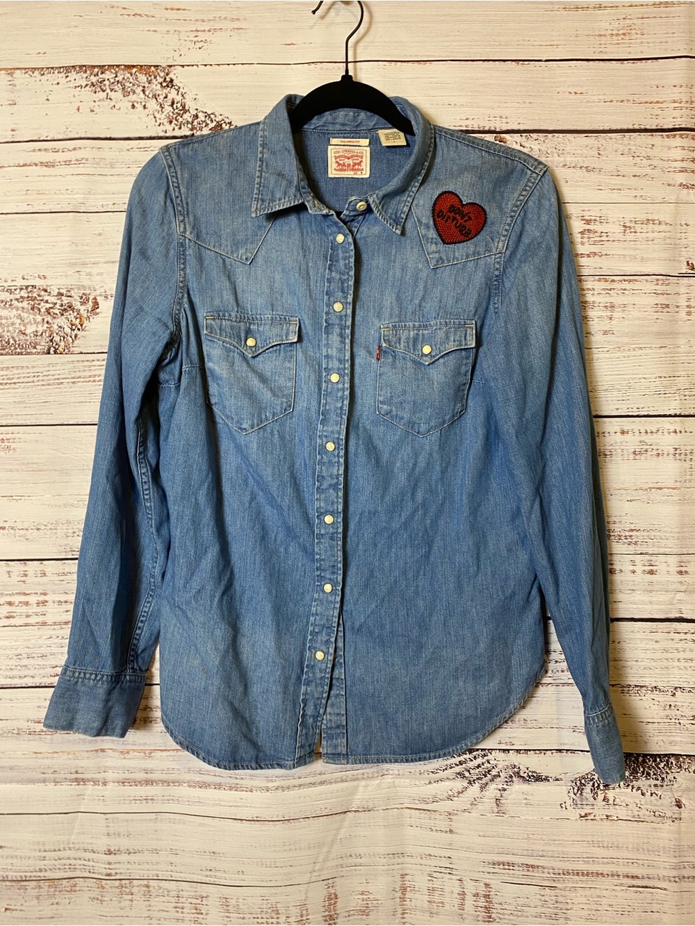 Women’s Levi's Light Blue Denim Tailored Shirt with Red Heart Patch